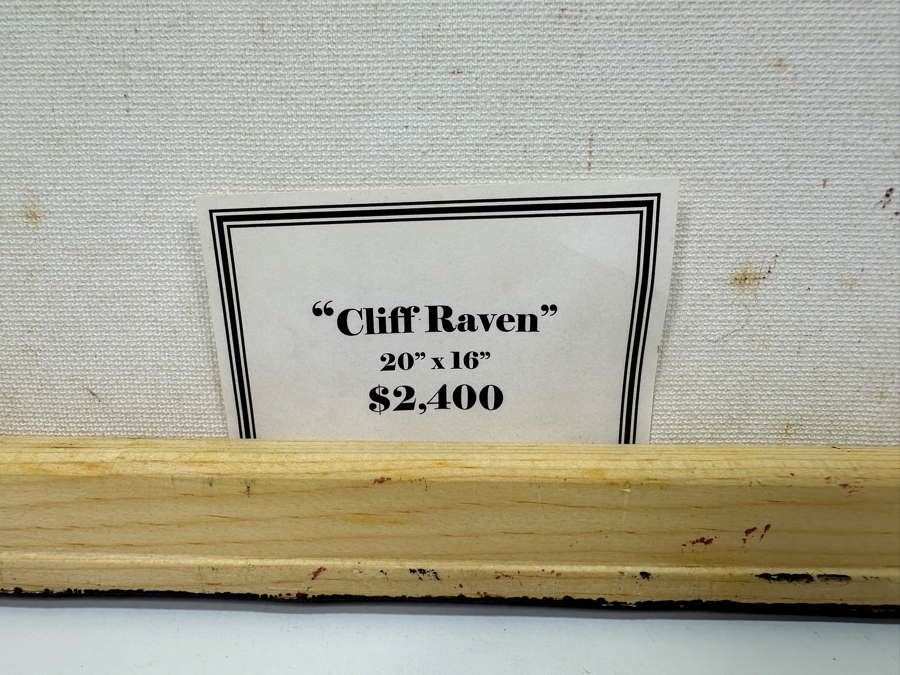 Gerrit Greve (1948-2024, Cardiff by the Sea, CA) Original Acrylic Sand Painting On Canvas Titled 'Cliff Raven' 2003 Signed Verso 16' X 20' Estimate $320 - $400 [Photo 6]
