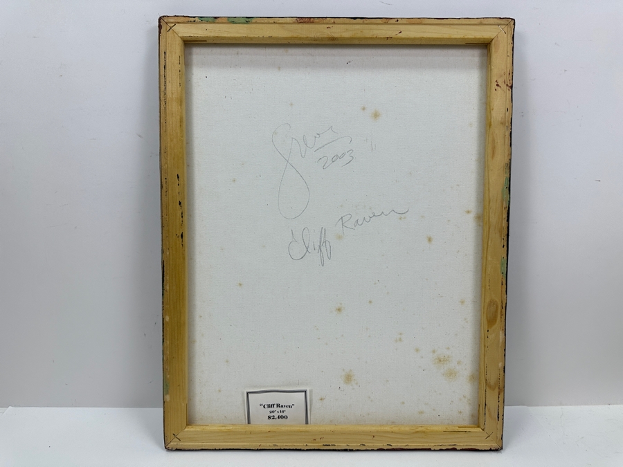 Gerrit Greve (1948-2024, Cardiff by the Sea, CA) Original Acrylic Sand Painting On Canvas Titled 'Cliff Raven' 2003 Signed Verso 16' X 20' Estimate $320 - $400 [Photo 4]