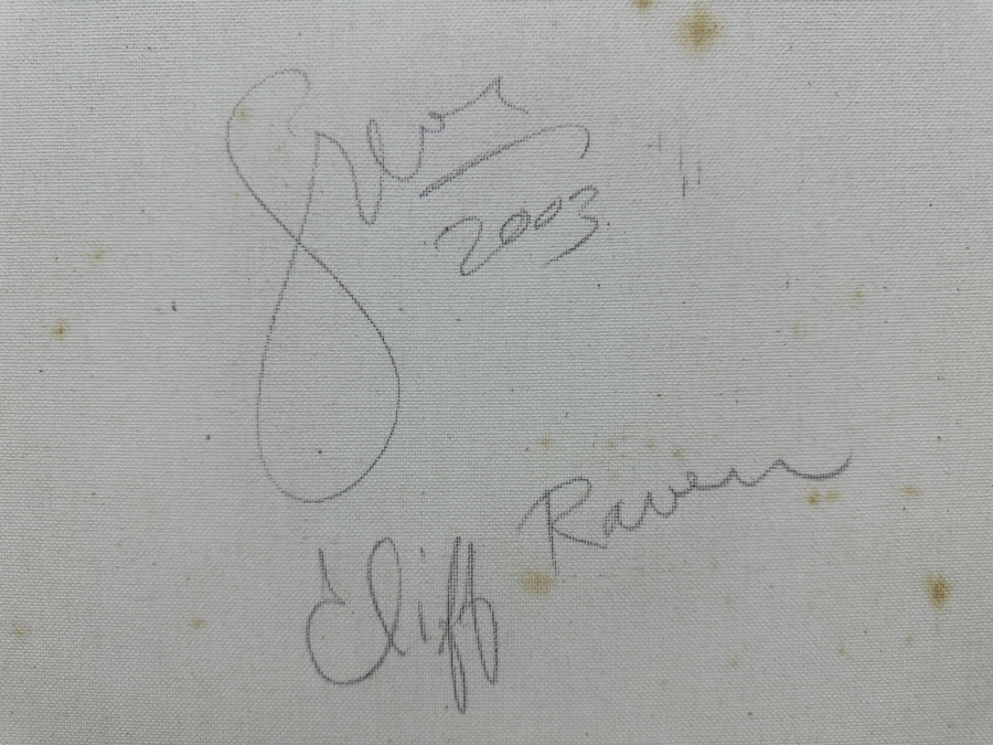 Gerrit Greve (1948-2024, Cardiff by the Sea, CA) Original Acrylic Sand Painting On Canvas Titled 'Cliff Raven' 2003 Signed Verso 16' X 20' Estimate $320 - $400 [Photo 5]