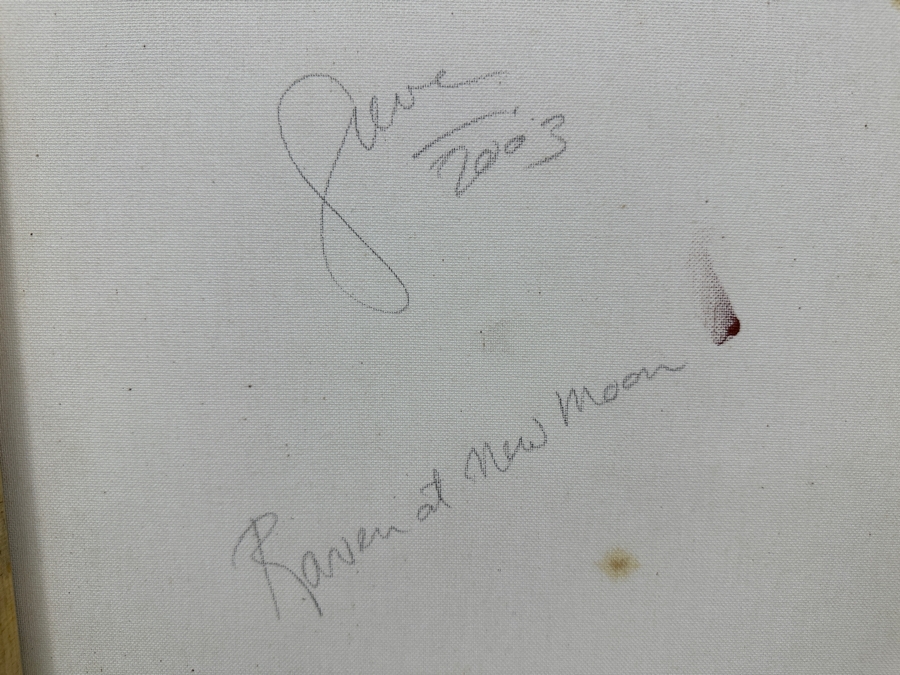 Gerrit Greve (1948-2024, Cardiff by the Sea, CA) Original Acrylic Sand Painting On Canvas Titled 'Raven at New Moon' 2003 Signed Verso 16' X 20' Estimate $320 - $400 [Photo 5]