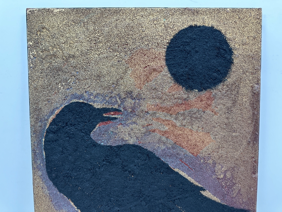 Gerrit Greve (1948-2024, Cardiff by the Sea, CA) Original Acrylic Sand Painting On Canvas Titled 'Raven at New Moon' 2003 Signed Verso 16' X 20' Estimate $320 - $400 [Photo 3]