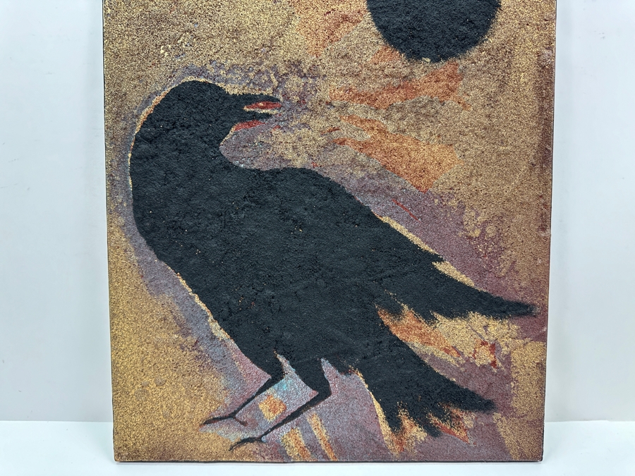 Gerrit Greve (1948-2024, Cardiff by the Sea, CA) Original Acrylic Sand Painting On Canvas Titled 'Raven at New Moon' 2003 Signed Verso 16' X 20' Estimate $320 - $400 [Photo 2]