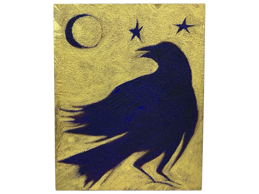 Gerrit Greve (1948-2024, Cardiff by the Sea, CA) Original Acrylic Sand Painting On Canvas Titled 'Old Raven' 2003 Signed Verso 16' X 20' Estimate $320 - $400
