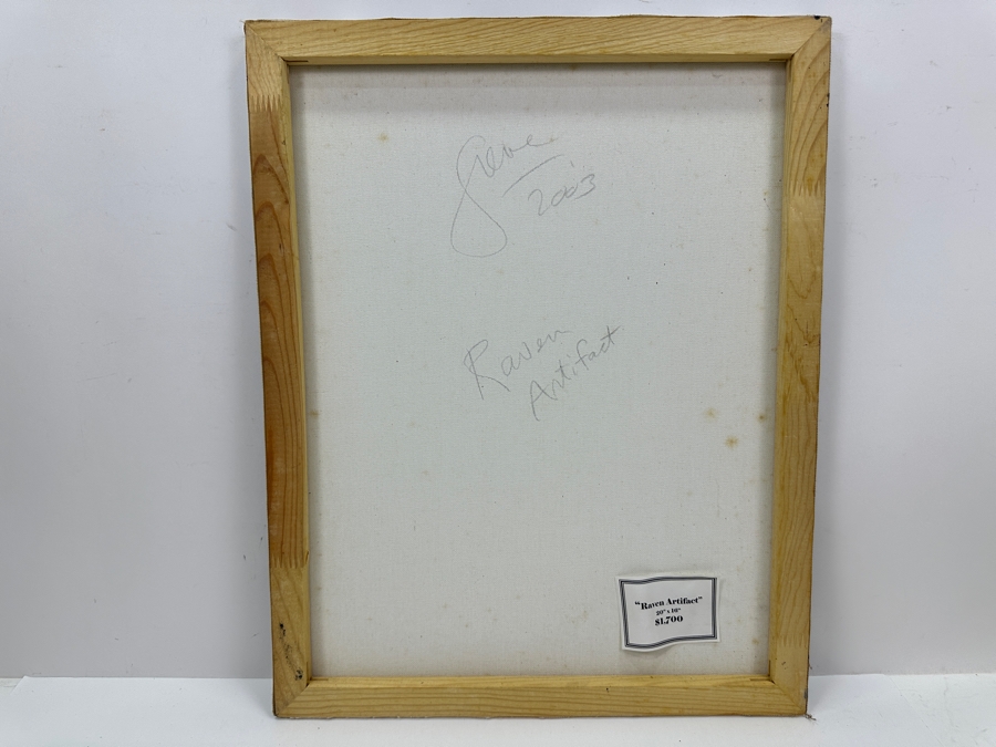 Gerrit Greve (1948-2024, Cardiff by the Sea, CA) Original Acrylic Sand Painting On Canvas Titled 'Raven Artifact' 2003 Signed Verso 16' X 20' Estimate $320 - $400 [Photo 3]