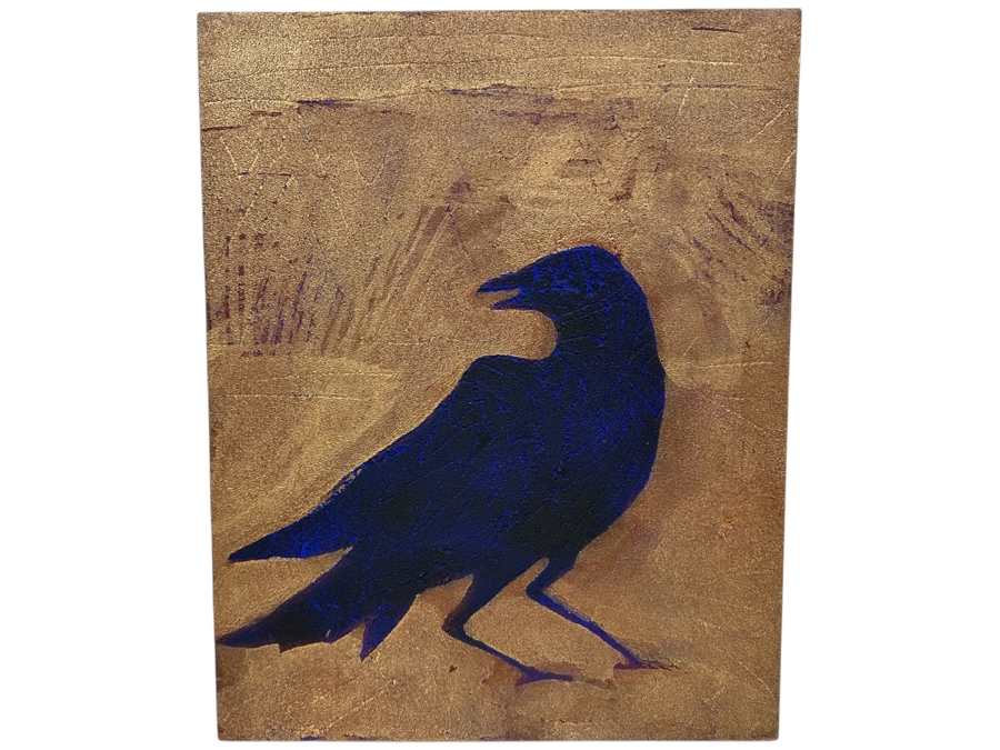 Gerrit Greve (1948-2024, Cardiff by the Sea, CA) Original Acrylic Sand Painting On Canvas Titled 'Raven Artifact' 2003 Signed Verso 16' X 20' Estimate $320 - $400