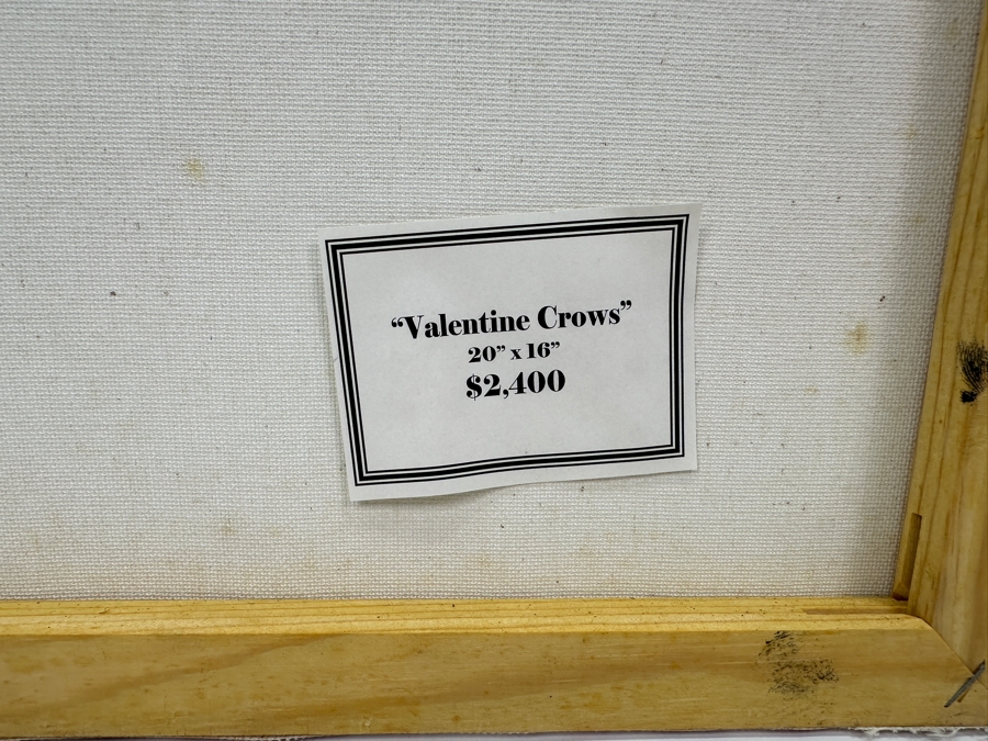 Gerrit Greve (1948-2024, Cardiff by the Sea, CA) Original Acrylic Sand Painting On Canvas Titled 'Valentine Crows' 2003 Signed Verso 16' X 20' Estimate $320 - $400 [Photo 7]