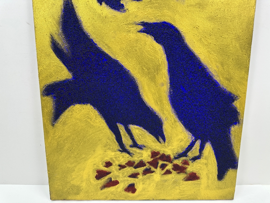 Gerrit Greve (1948-2024, Cardiff by the Sea, CA) Original Acrylic Sand Painting On Canvas Titled 'Valentine Crows' 2003 Signed Verso 16' X 20' Estimate $320 - $400 [Photo 3]