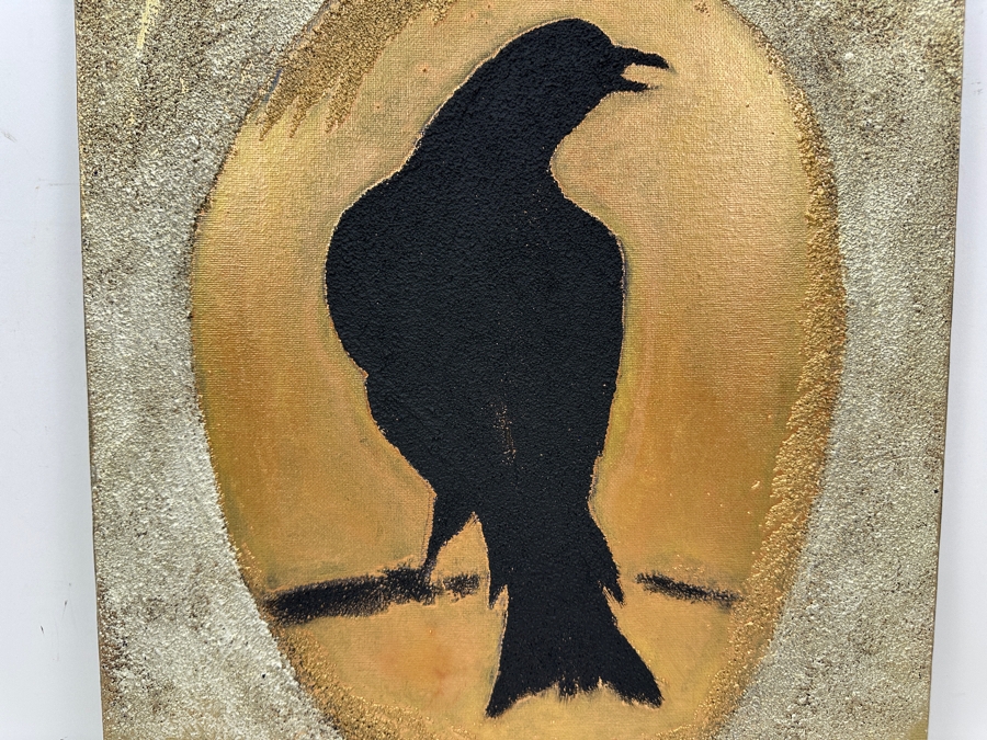Gerrit Greve (1948-2024, Cardiff by the Sea, CA) Original Acrylic Sand Painting On Canvas Titled 'Raven Jar' 2003 Signed Verso 16' X 20' Estimate $320 - $400 [Photo 2]