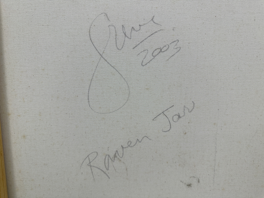 Gerrit Greve (1948-2024, Cardiff by the Sea, CA) Original Acrylic Sand Painting On Canvas Titled 'Raven Jar' 2003 Signed Verso 16' X 20' Estimate $320 - $400 [Photo 5]