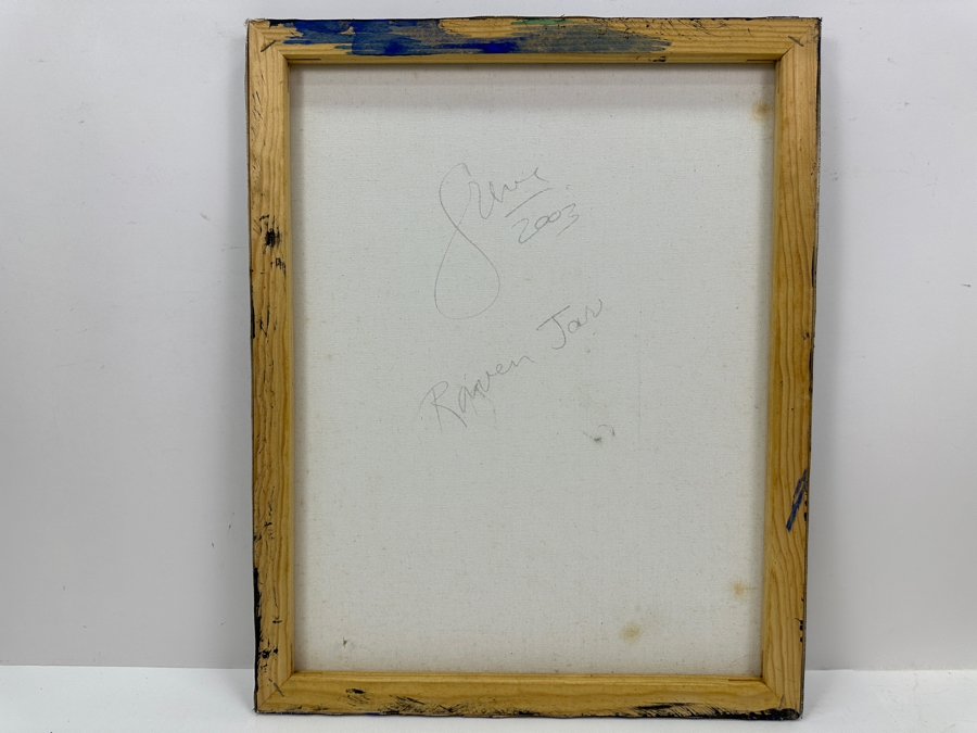 Gerrit Greve (1948-2024, Cardiff by the Sea, CA) Original Acrylic Sand Painting On Canvas Titled 'Raven Jar' 2003 Signed Verso 16' X 20' Estimate $320 - $400 [Photo 4]