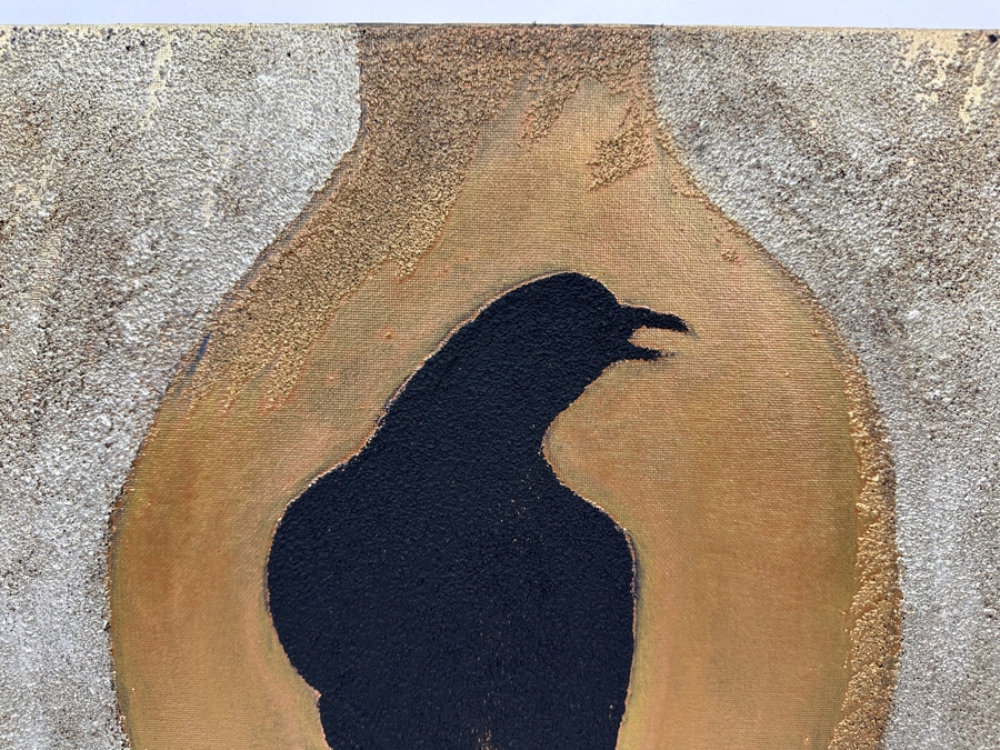 Gerrit Greve (1948-2024, Cardiff by the Sea, CA) Original Acrylic Sand Painting On Canvas Titled 'Raven Jar' 2003 Signed Verso 16' X 20' Estimate $320 - $400 [Photo 3]