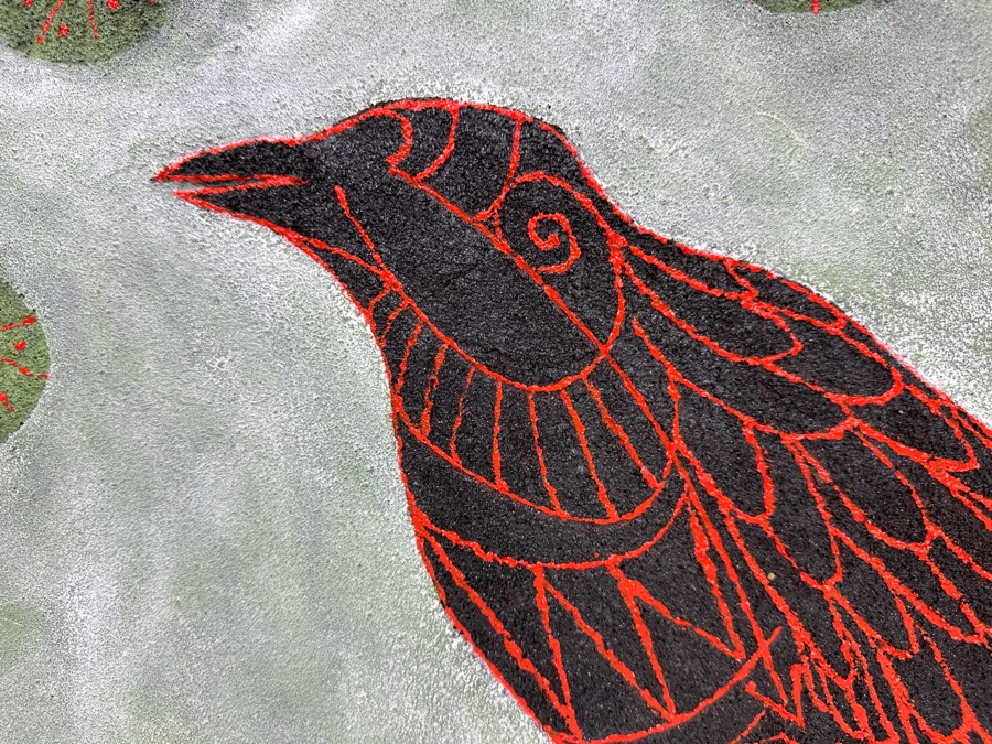 Gerrit Greve (1948-2024, Cardiff by the Sea, CA) Original Acrylic Sand Painting On Canvas Titled 'Fable Raven' 2003 Signed Verso 20' X 16' Estimate $320 - $400 [Photo 3]