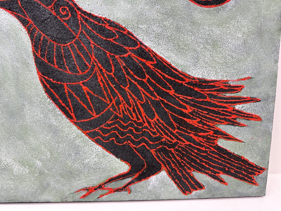 Gerrit Greve (1948-2024, Cardiff by the Sea, CA) Original Acrylic Sand Painting On Canvas Titled 'Fable Raven' 2003 Signed Verso 20' X 16' Estimate $320 - $400 [Photo 4]