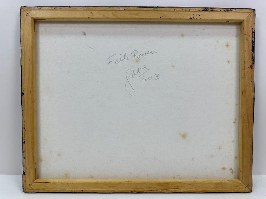 Gerrit Greve (1948-2024, Cardiff by the Sea, CA) Original Acrylic Sand Painting On Canvas Titled 'Fable Raven' 2003 Signed Verso 20' X 16' Estimate $320 - $400 [Photo 5]