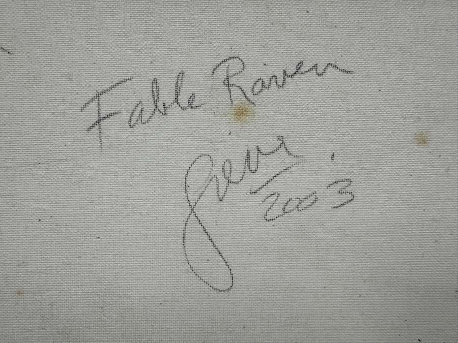 Gerrit Greve (1948-2024, Cardiff by the Sea, CA) Original Acrylic Sand Painting On Canvas Titled 'Fable Raven' 2003 Signed Verso 20' X 16' Estimate $320 - $400 [Photo 6]