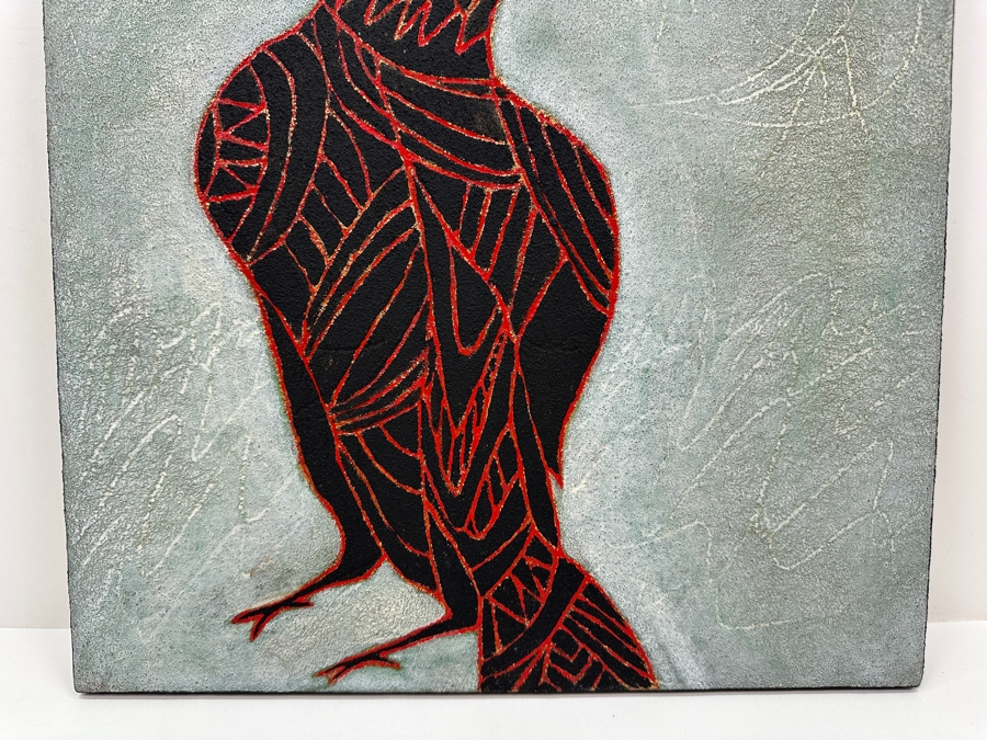 Gerrit Greve (1948-2024, Cardiff by the Sea, CA) Original Acrylic Sand Painting On Canvas Titled 'Indian Raven' 2003 Signed Verso 16' X 20' Estimate $320 - $400 [Photo 4]