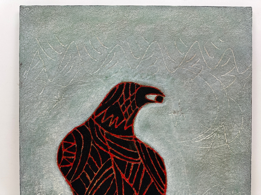 Gerrit Greve (1948-2024, Cardiff by the Sea, CA) Original Acrylic Sand Painting On Canvas Titled 'Indian Raven' 2003 Signed Verso 16' X 20' Estimate $320 - $400 [Photo 2]