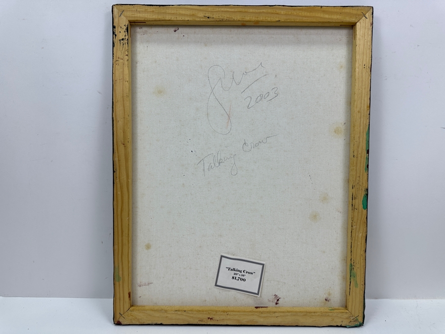 Gerrit Greve (1948-2024, Cardiff by the Sea, CA) Original Acrylic Sand Painting On Canvas Titled 'Talking Crow' 2003 Signed Verso 16' X 20' Estimate $320 - $400 [Photo 4]