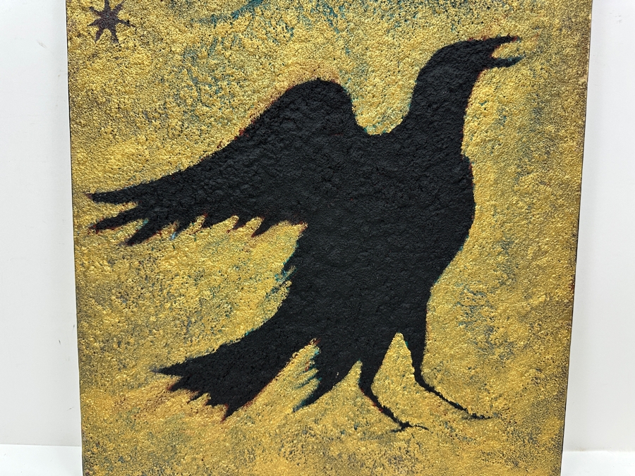 Gerrit Greve (1948-2024, Cardiff by the Sea, CA) Original Acrylic Sand Painting On Canvas Titled 'Talking Crow' 2003 Signed Verso 16' X 20' Estimate $320 - $400 [Photo 3]