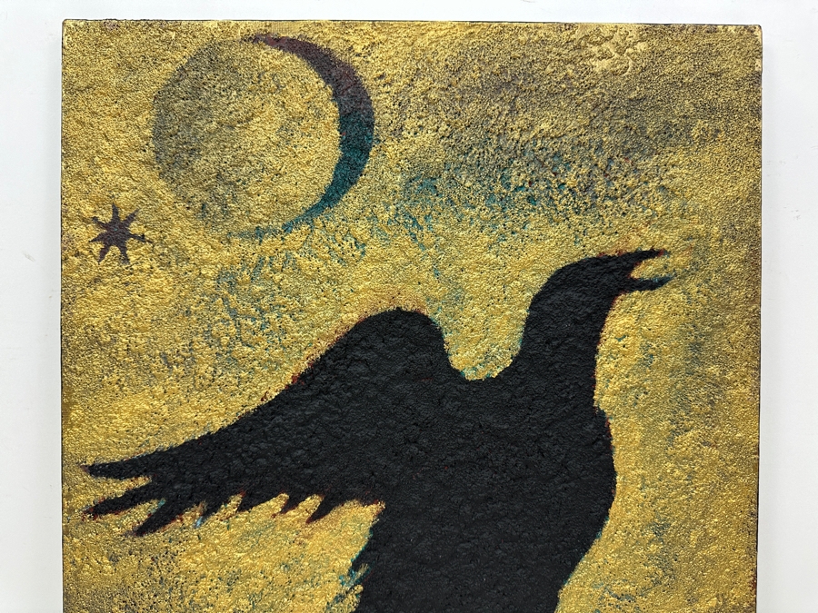Gerrit Greve (1948-2024, Cardiff by the Sea, CA) Original Acrylic Sand Painting On Canvas Titled 'Talking Crow' 2003 Signed Verso 16' X 20' Estimate $320 - $400 [Photo 2]