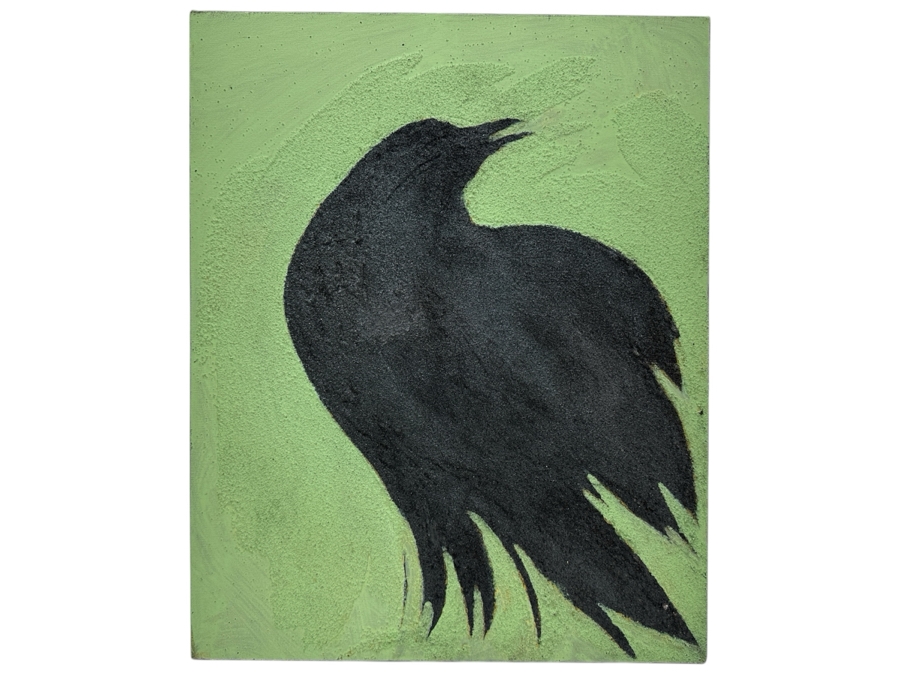 Gerrit Greve (1948-2024, Cardiff by the Sea, CA) Original Acrylic Sand Painting On Canvas Titled 'Lone Raven' 2003 Signed Verso 16' X 20' Estimate $320 - $400