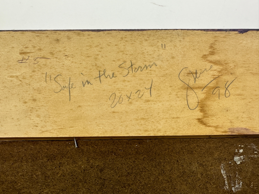 Gerrit Greve (1948-2024, Cardiff by the Sea, CA) Original Acrylic Painting On Canvas Titled 'Safe in the Storm' 1998 Signed Lower Left And Verso 16' X 12' Carbon Transfer Framed 23.5' X 20' Estimate $300 - $400 [Photo 15]