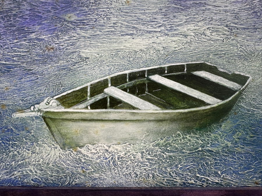 Gerrit Greve (1948-2024, Cardiff by the Sea, CA) Original Acrylic Painting On Canvas Titled 'Safe in the Storm' 1998 Signed Lower Left And Verso 16' X 12' Carbon Transfer Framed 23.5' X 20' Estimate $300 - $400 [Photo 3]