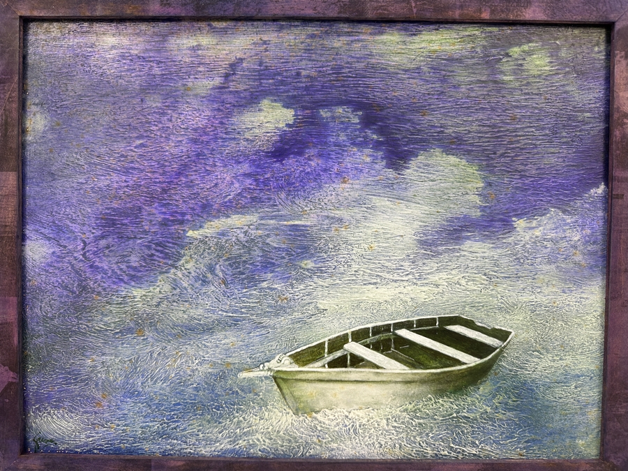 Gerrit Greve (1948-2024, Cardiff by the Sea, CA) Original Acrylic Painting On Canvas Titled 'Safe in the Storm' 1998 Signed Lower Left And Verso 16' X 12' Carbon Transfer Framed 23.5' X 20' Estimate $300 - $400 [Photo 2]