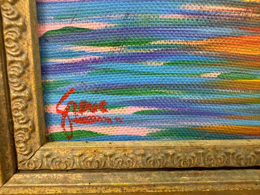 Gerrit Greve (1948-2024, Cardiff by the Sea, CA) Original Acrylic Painting On Canvas Titled 'Water Reeds Reflections'  Signed Lower Left And Verso 14' X 11' Framed 18' X 15' Estimate $154 - $193 [Photo 4]