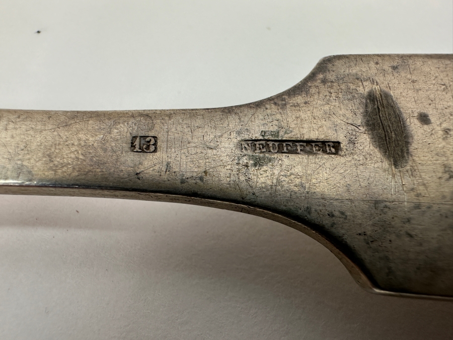 Antique Coin Silver Ladle Neuffer 13'L 187g Silver Melt Value $195 [Photo 7]