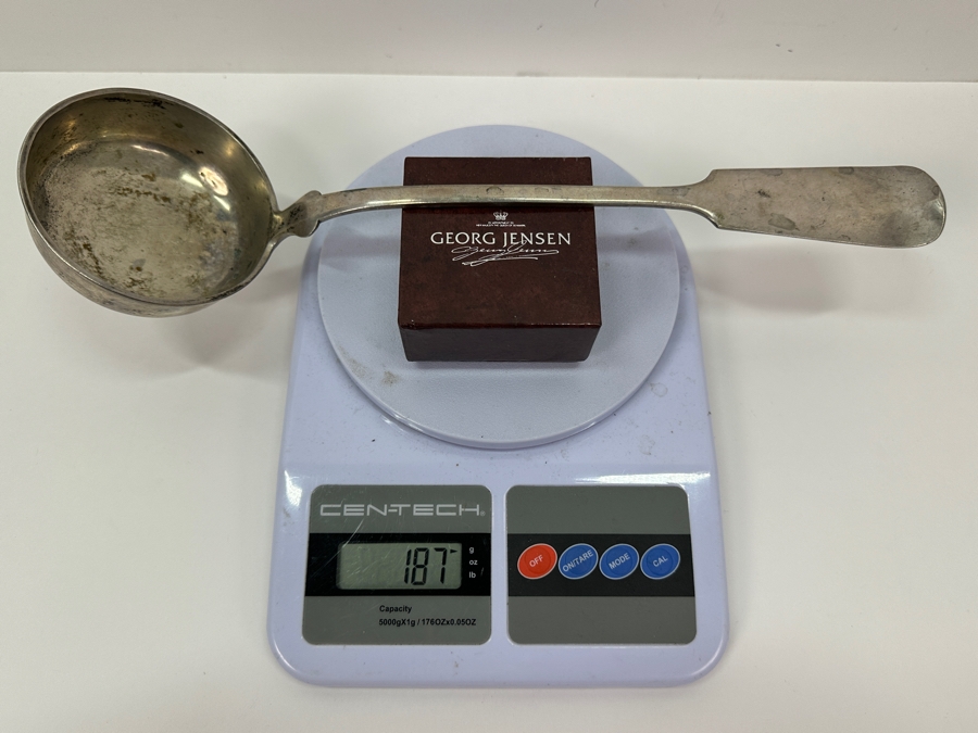 Antique Coin Silver Ladle Neuffer 13'L 187g Silver Melt Value $195 [Photo 10]