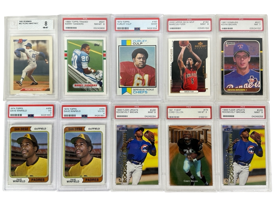 (10) Graded Football, Basketball & Baseball Cards PSA / Beckett: Dave Winfield, Barry Sanders, Kevin Brown, Pedro Martinez & More [Photo 1]