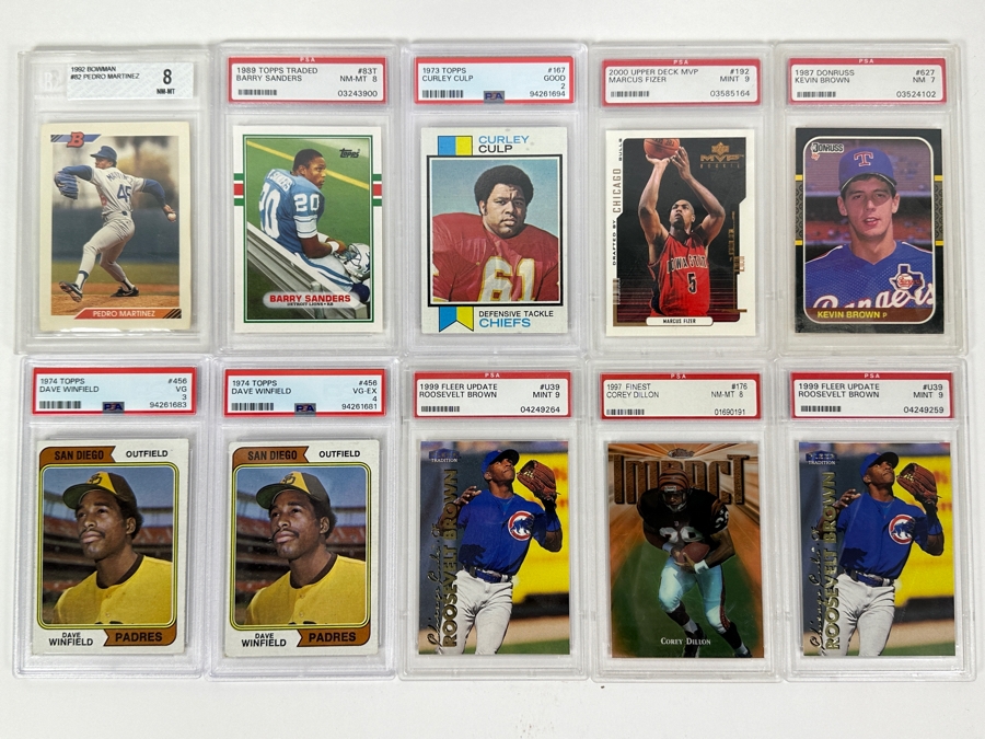(10) Graded Football, Basketball & Baseball Cards PSA / Beckett: Dave Winfield, Barry Sanders, Kevin Brown, Pedro Martinez & More [Photo 2]