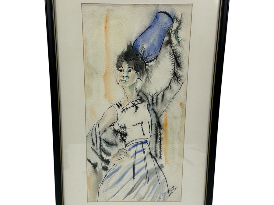 Jeff Donaldson (1932-2004, American) Original 1959 Watercolor Painting From Leader Who Helped Define The Black Arts Movement Of The 1960s & Co-Founder Of AfriCOBRA 9.5 X 19 Framed 15.5 X 25