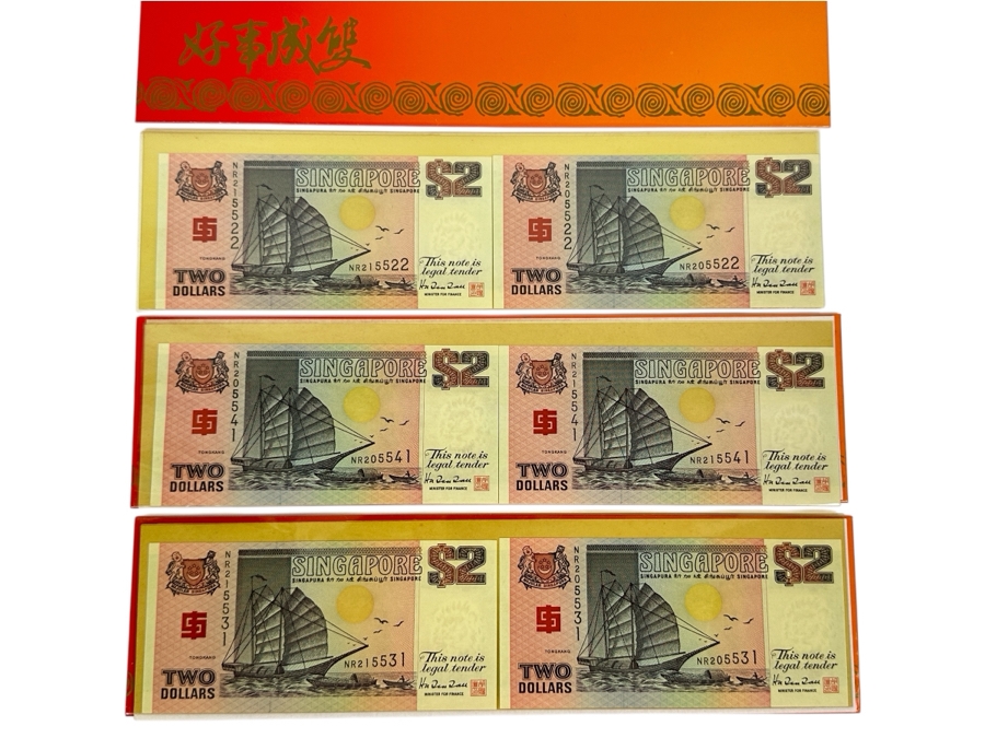 (6) Mint Uncirculated Singapore Two Dollar Bills The 'Ship' Series Paying Tribute To Merchant Shipping [Photo 1]