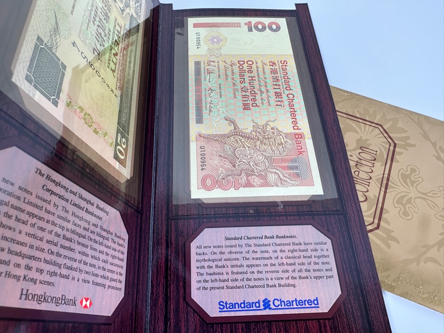 Vintage Mint Uncirculated Currency From The Hong Kong Collection 100 Standard Chartered Bank Banknote, 20 The Hong Kong And Shanghai Banking Corporation Limited Banknote & 20 Bank Of China Banknote [Photo 5]