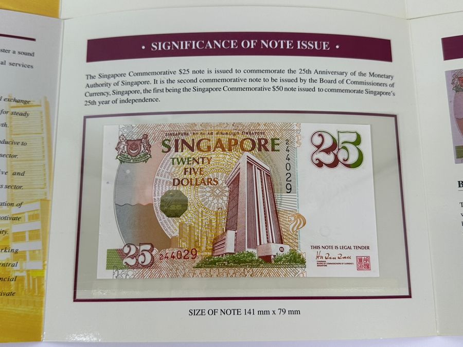 (3) Mint Uncirculated Singapore Twenty Five Dollars Bills Commemorating 25 Years Of Singapore 1971-1996 [Photo 3]