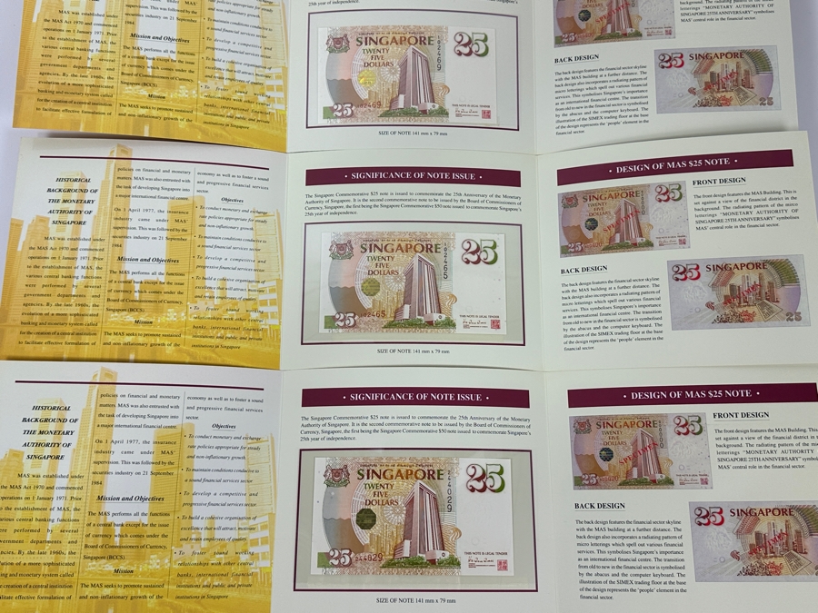 (3) Mint Uncirculated Singapore Twenty Five Dollars Bills Commemorating 25 Years Of Singapore 1971-1996 [Photo 1]