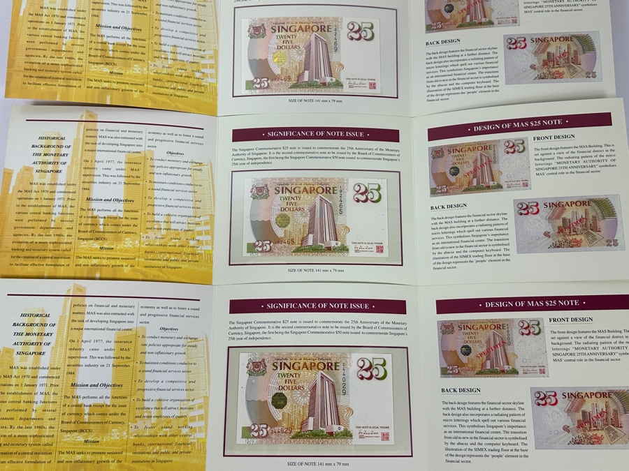 (3) Mint Uncirculated Singapore Twenty Five Dollars Bills Commemorating 25 Years Of Singapore 1971-1996 [Photo 2]