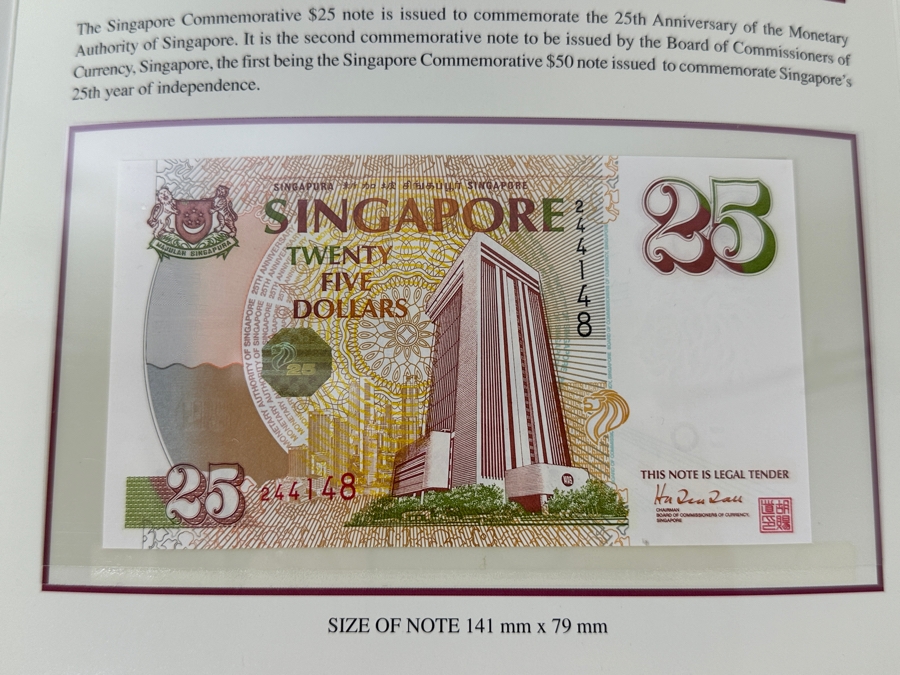 (3) Mint Uncirculated Singapore Twenty Five Dollars Bills Commemorating 25 Years Of Singapore 1971-1996 [Photo 3]