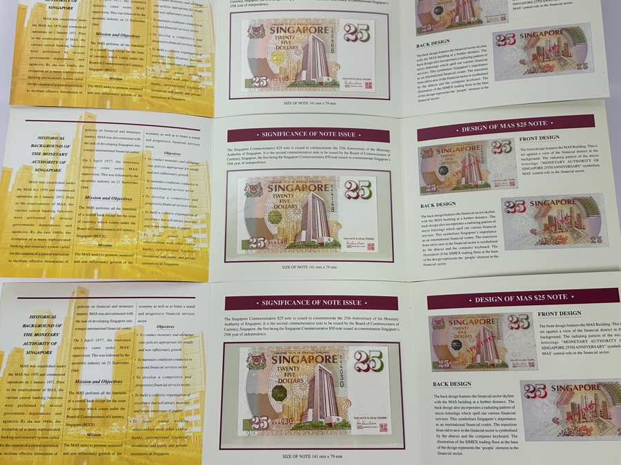 (3) Mint Uncirculated Singapore Twenty Five Dollars Bills Commemorating 25 Years Of Singapore 1971-1996 [Photo 1]
