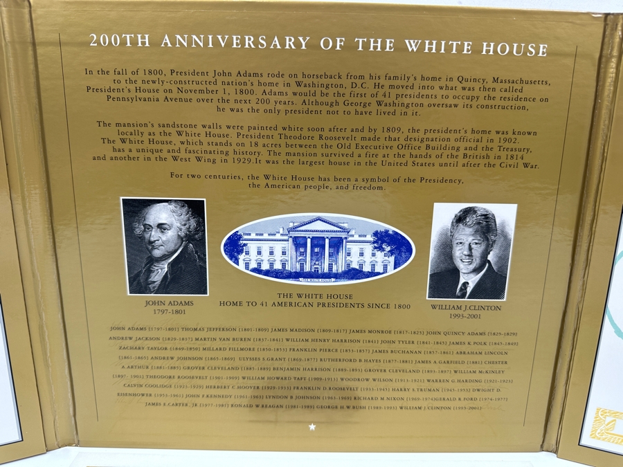 200th Anniversary Of The White House Premium Historical Portfolio With Uncirculated 1999 $20 Note First Issued During 2000 And Mint Pane Of 20 Commemorative White House Stamps [Photo 7]