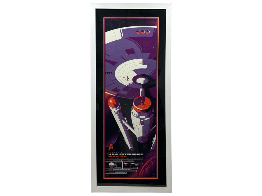 Tom Whalen Artist Signed Limited Edition Print 'Starship U.S.S. Enterprise NCC-1701 United Federation Of Planets' Numbered 70 Of 100 - 12' X 36' Nicely Framed 18' X 42'