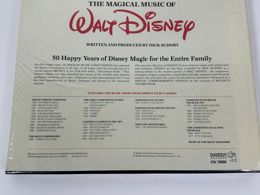 Vintage 1978 Factory Sealed Box Set Of 4 X Vinyl Records With 52 Page Full-Color Book: The Magical Music Of Walt Disney 50 Years Of Original Motion Picture Sound Tracks Ovation Records OV 5000 [Photo 7]