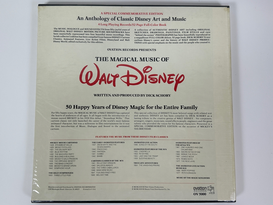 Vintage 1978 Factory Sealed Box Set Of 4 X Vinyl Records With 52 Page Full-Color Book: The Magical Music Of Walt Disney 50 Years Of Original Motion Picture Sound Tracks Ovation Records OV 5000 [Photo 5]