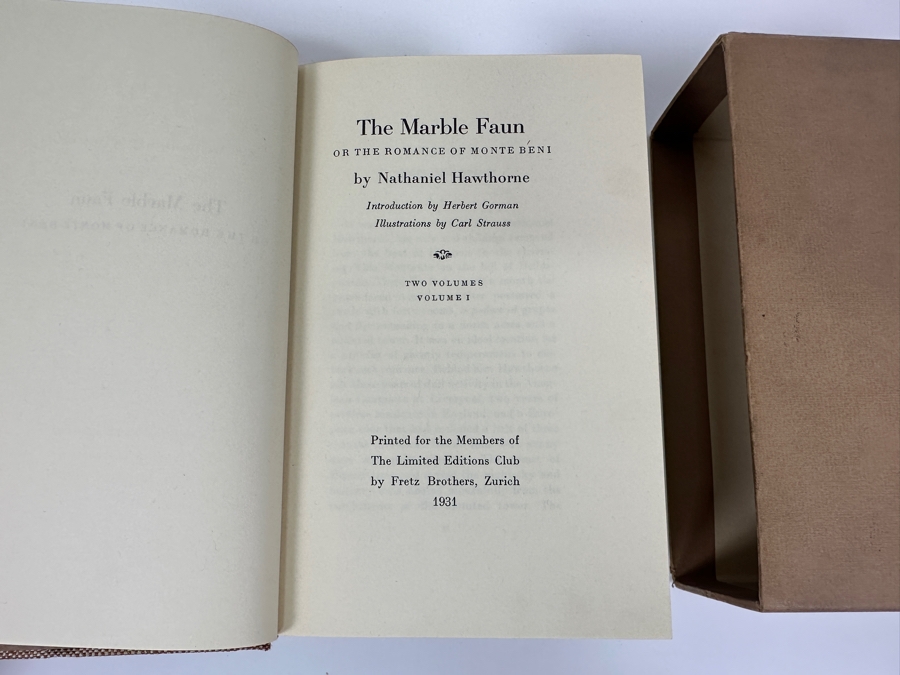 Signed Limited Editions Club 2 Volume Book With Slipcase: The Marble Faun By Nathaniel Hawthorne With Original Hand Colored Etchings By Carl Strauss Numbered 1323 Of 1500 Hand Signed By The Artist Carl Strauss [Photo 10]