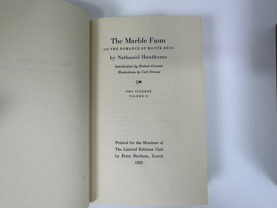Signed Limited Editions Club 2 Volume Book With Slipcase: The Marble Faun By Nathaniel Hawthorne With Original Hand Colored Etchings By Carl Strauss Numbered 1323 Of 1500 Hand Signed By The Artist Carl Strauss [Photo 11]