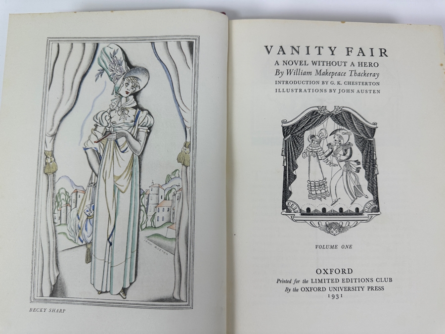 Signed Limited Editions Club Hardcover 2 Volume Book: Vanity Fair - A Novel Without A Hero By William Makepeace Thackeray Numbered 1323 Of 1500 Hand Signed By The Illustrator Artist John Austen [Photo 2]