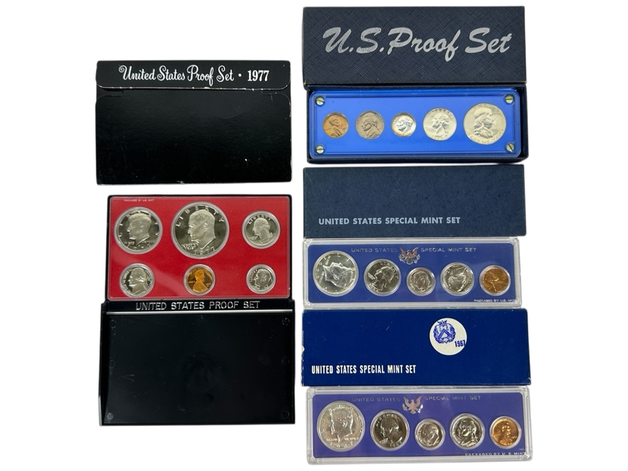 (4) United States Proof Coin Sets From The Years: 1963 (Silver Coins), 1966, 1967, And 1977