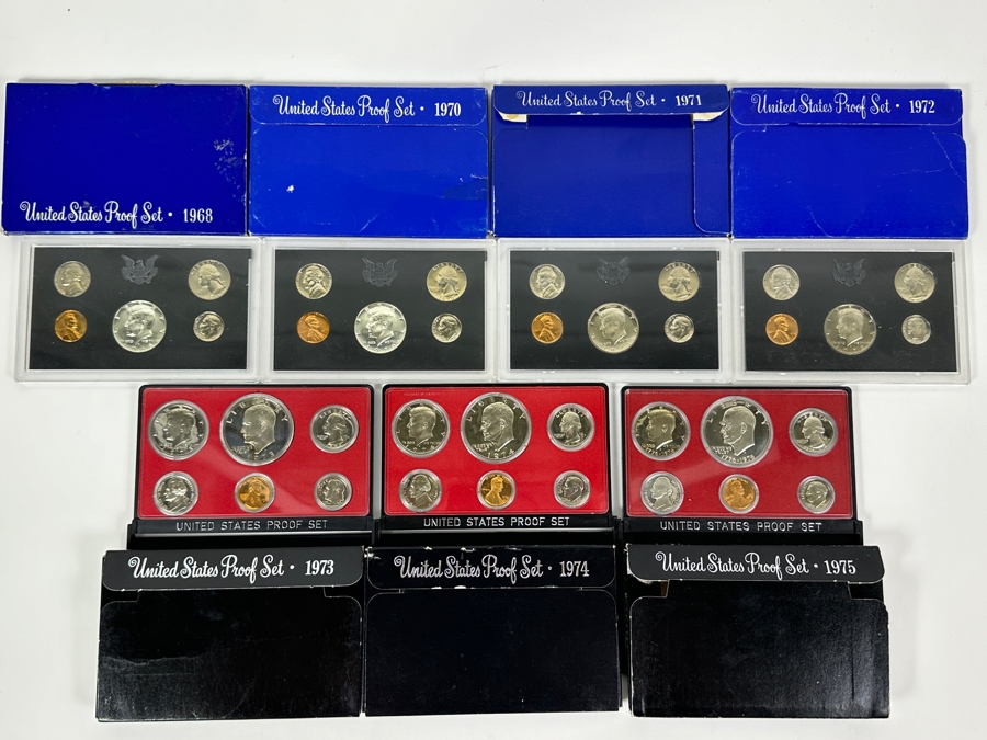 (7) United States Proof Coin Sets From The Years: 1968, 1970, 1971, 1972, 1973, 1974 And 1975 [Photo 2]